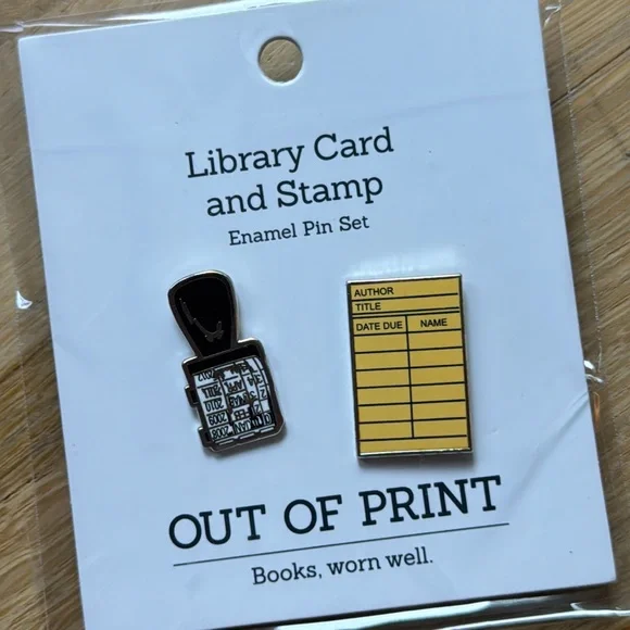 NWT bundle of 3- Out of Print -Yellow Library Card Socks, Enamel Pins & Bookmark - Picture 9 of 9